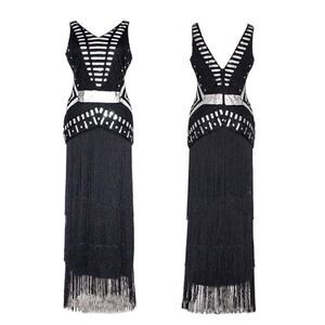 ✨🖤 Flapper Great Gatsby 1920s Retro Tassel Fringe Sequin Black Dress SIZE M NWT